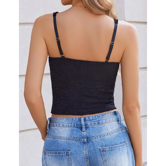 Lace Crop Top Women's Adjustable Strap Summer Tank Sweetheart Neck Small - Picture 5 of 6
